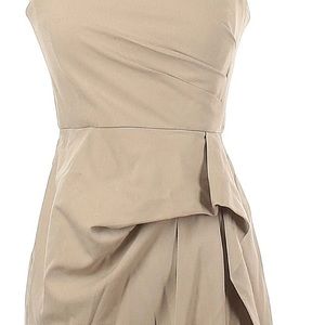 Strapless tan cocktail dress. Chest 40cm, Length 72cm, waist 35cm.